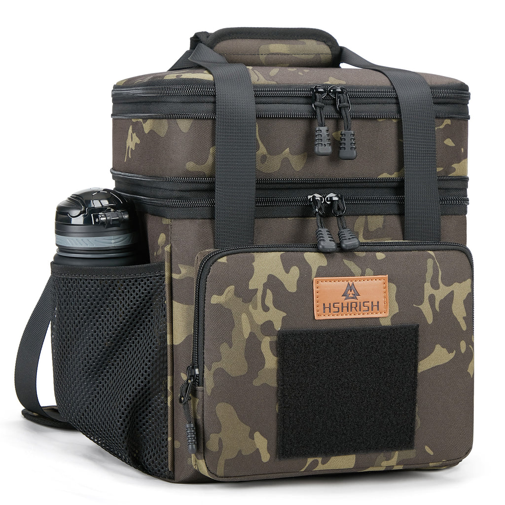 HSHRISH Large Insulated Lunch Bag for Man, Double Layer Large Cooler Bag for Men Adults Waterproof Leakproof Durable Lunch Bag for Work Picnic Camping Day Trips 22L, Black Camouflage
