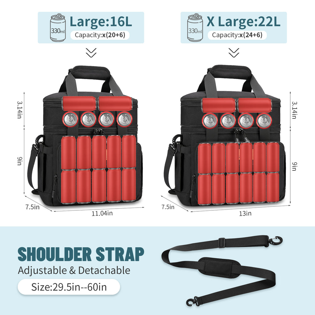 HSHRISH Lunch Box for men, Large Expandable Insulated Lunch Bag, Durable Waterproof Leakproof Tactical Cooler Bag for Adults Men to Work Picnic Beach Day Trips, 24 Cans/16 L, Black