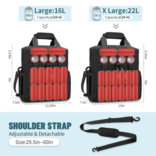 HSHRISH Lunch Box for men, Large Expandable Insulated Lunch Bag, Durable Waterproof Leakproof Tactical Cooler Bag for Adults Men to Work Picnic Beach Day Trips, 24 Cans/16 L, Black