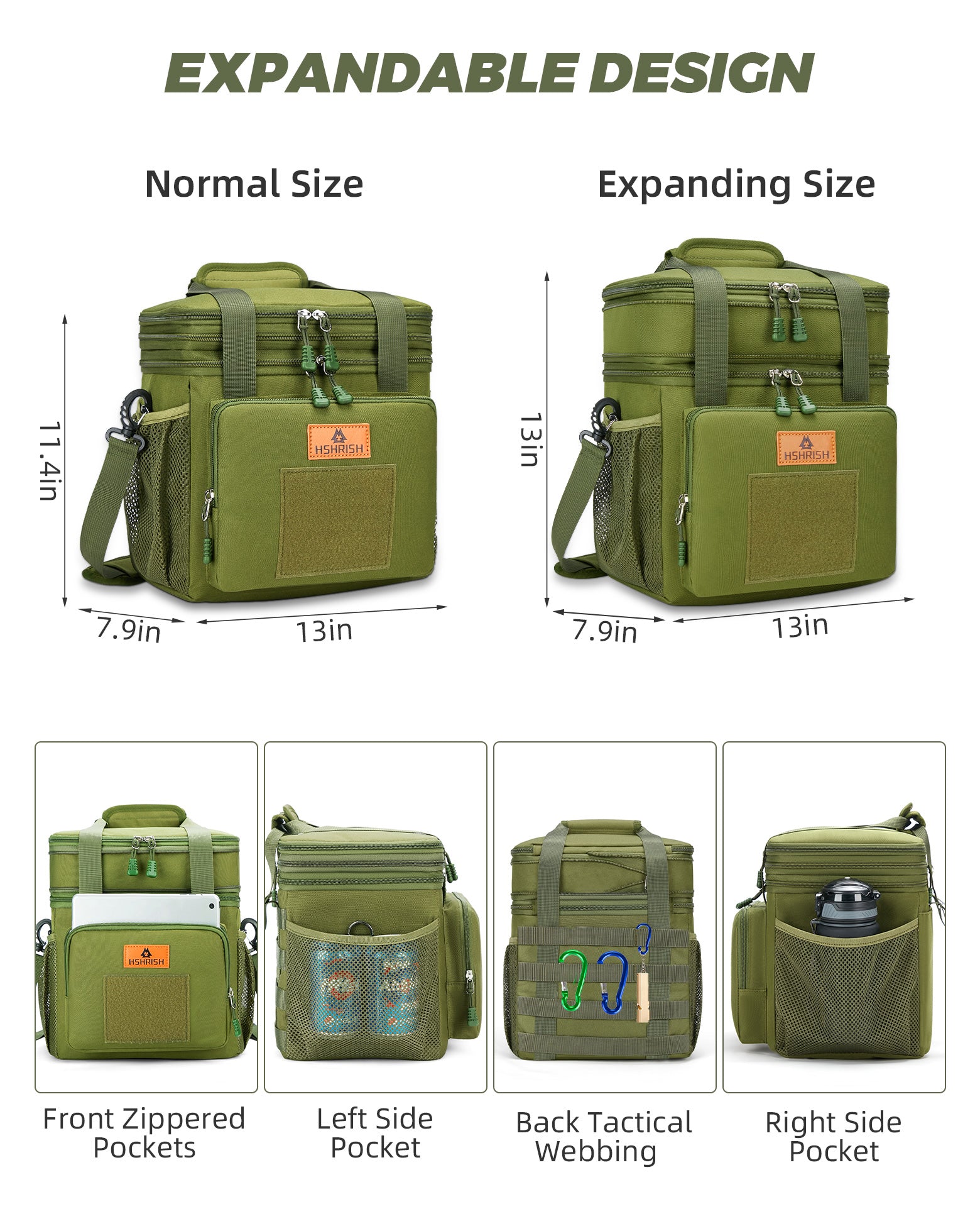 HSHRISH Large Insulated Lunch Bag for Man, Double Layer Insulated Large Cooler Bag for Men Adults Waterproof Leakproof Durable Lunch Bag for Work Picnic Camping Day Trips 22L, Army Green